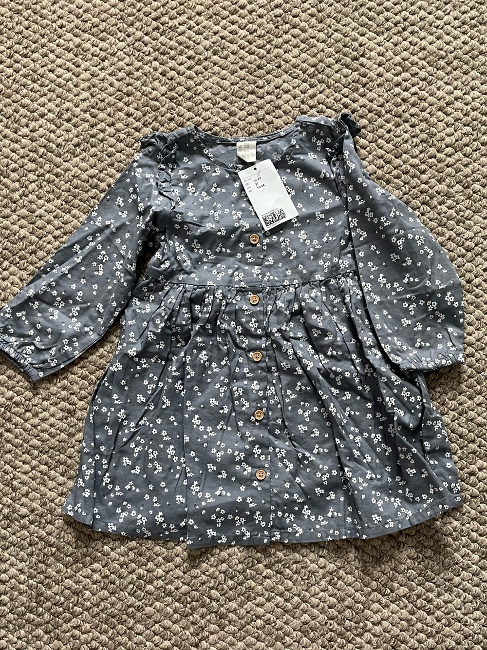 H&M Gray Floral Button-Front Girls' Dress